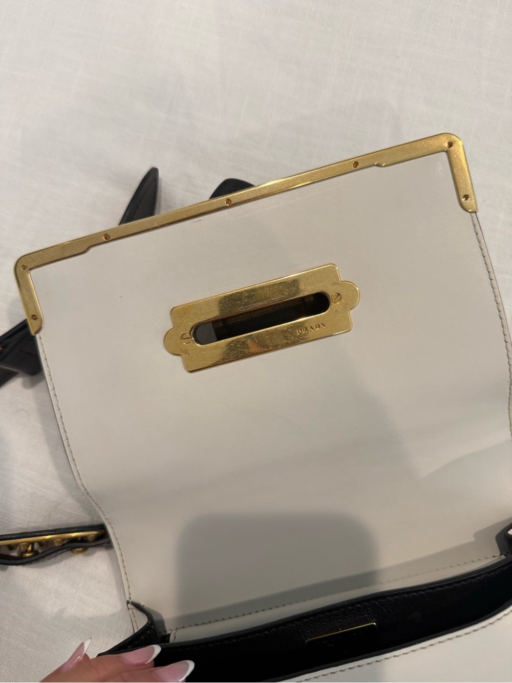Prada Cahier Black & Cream Leather Crossbody Bag - Picture 7 of 13